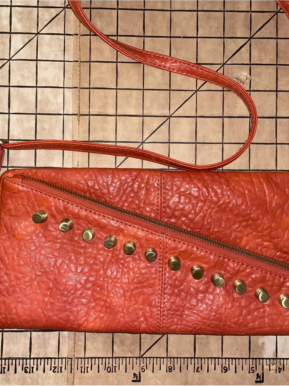Women's Orange Stud Detail Leather Crossbody